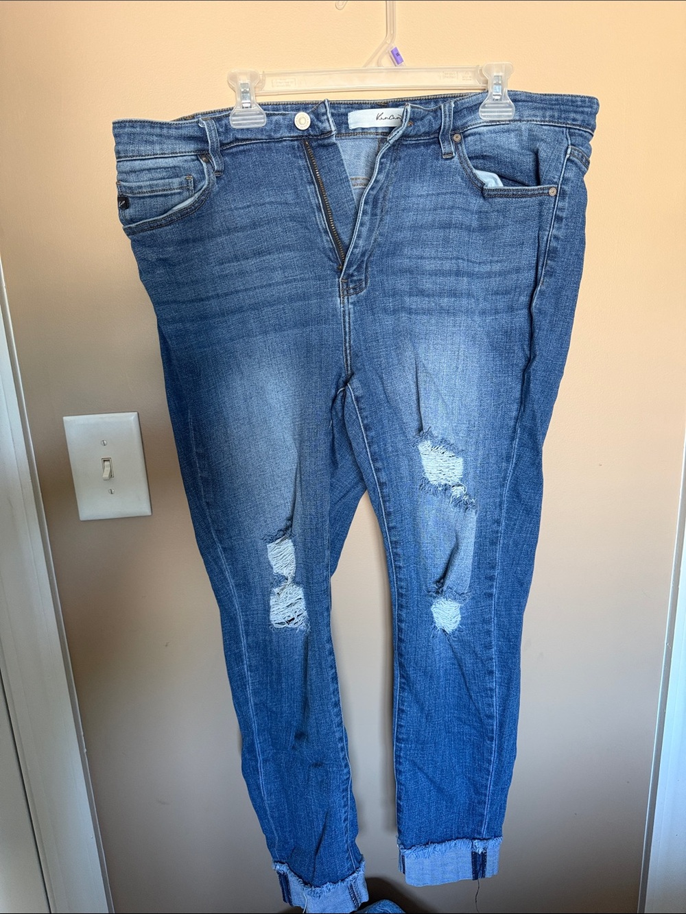 KanCan Distressed Mid Blue Ankle Jeans